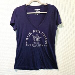 True Religion Sz Lg Women's Blue V-Neck Top